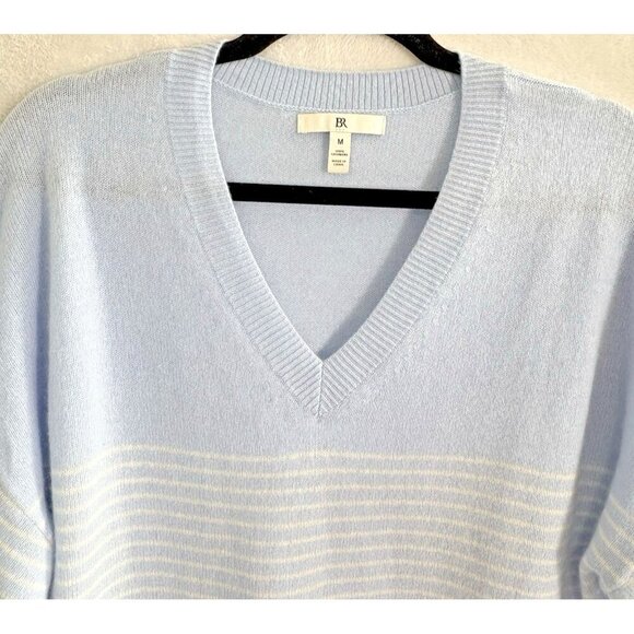 BANANA REPUBLIC Women Cashmere Sweater Size L Blue White Stripe V Neck 61-2 - Picture 3 of 9